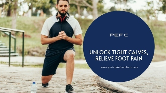 Blog banner for Port Elgin Foot Clinic showing a picture of an active man stretching his calf muscles